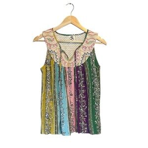Anthropologie One September Embroidered Sleeveless Boho Top